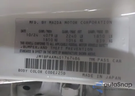 2025 Mazda Mazda3 2.5 S z USA, uszkodzony, nr VIN JM1BPAAM4S1767486